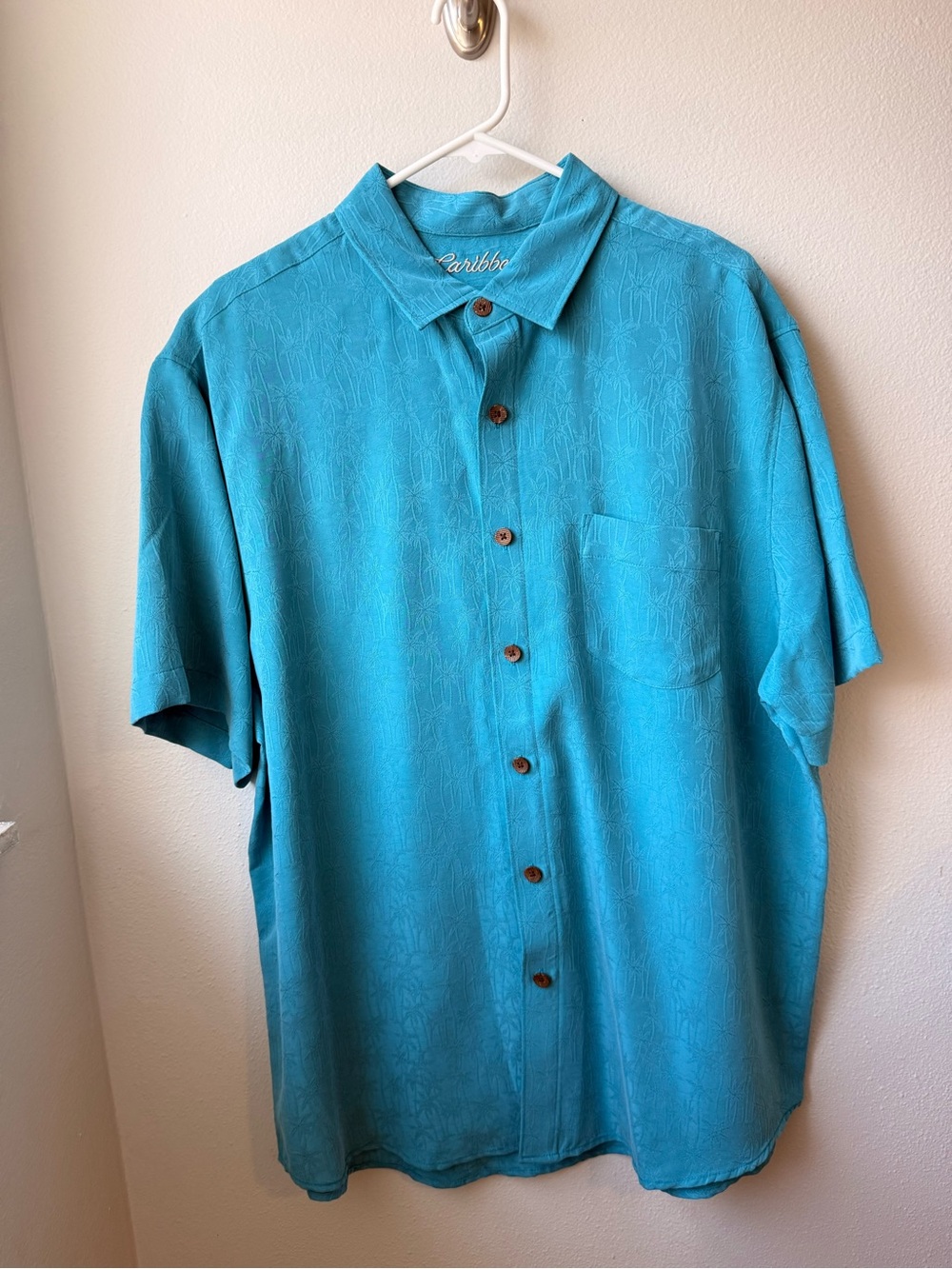 Caribbean Teal Button-Down Short Sleeve Shirt